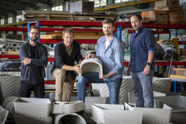 Experten für 3D-gedruckten Beton:
Robert Schmid, Andreas Trummer, Georg Hansemann und Christoph Holzinger (v.l.), Institut für Tragwerksentwurf der TU Graz.
