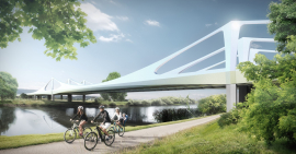 Visualisierung des Ersatzneubaues der Mainbrücke Mainflingen. Quelle: Leonhardt, Andrä und Partner; gmp International GmbH