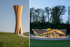 Wangen Turm und Hybrid-Flachs Pavillon auf der Landesgartenschau in Wangen im Allgäu