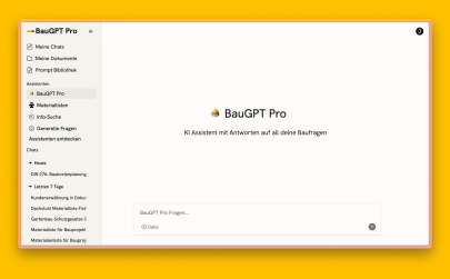 Das Interface von BauGPT Pro