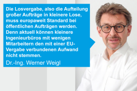 Dr.-Ing. Werner Weigl, 2. Vizepräsident der Bayerischen Ingenieurekammer-Bau und Vorsitzender des Arbeitskreises „Vergabe“ der Bundesingenieurkammer. Foto: Tobias Hase / BayIka-Bau