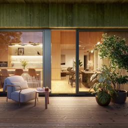 Die Gestaltung der Gebäude folgt einer klaren, modernen Linie und schaftt eine warme, wohnliche Atmosphäre. © Rosentritt GmbH