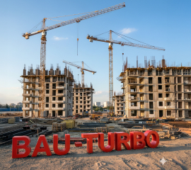 Bau-Turbo im Bundestag beschlossen. Grafik KI-generiert mit Google Gemini