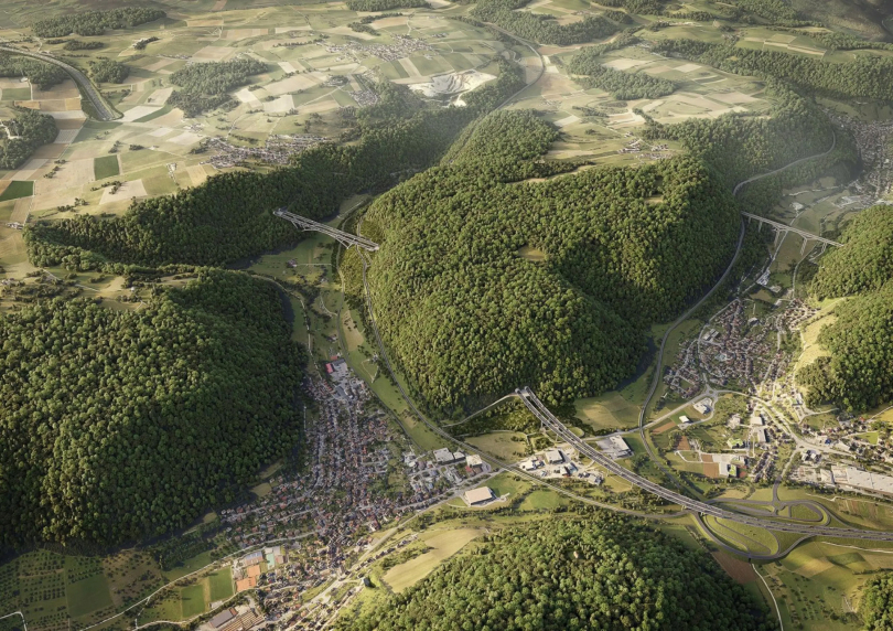 Mit dem Albaufstieg wird eine der letzten Lücken im sechsstreifigen Ausbau der A8 von Karlsruhe nach München geschlossen.Visualisierung: © Autobahn GmbH
