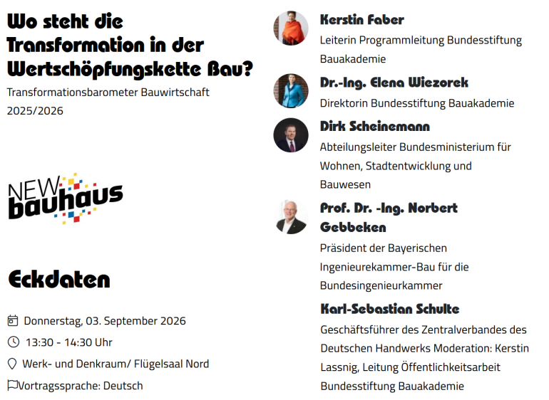Diskussion: Wo steht die Transformation in der Wertschöpfungskette Bau? 
Transformationsbarometer Bauwirtschaft 2025/2026