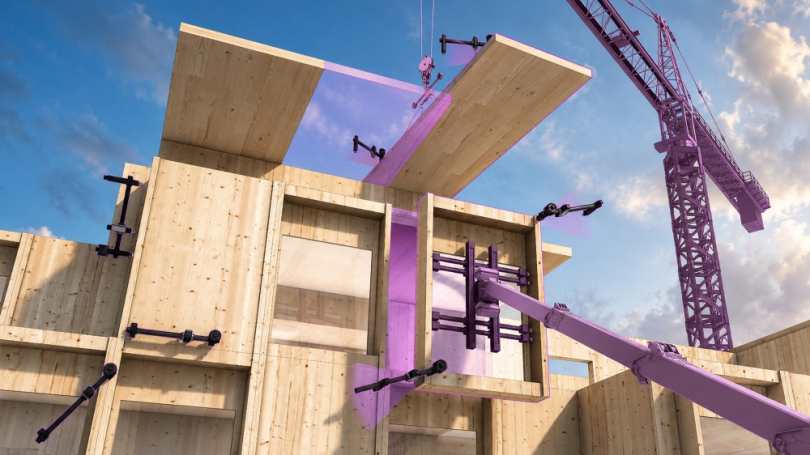 Im Projekt SCALAR wird ein neues Holzbausystem entwickelt. Passend dazu entsteht eine multiskalare Robotikplattform. © Universität Stuttgart / ICD 